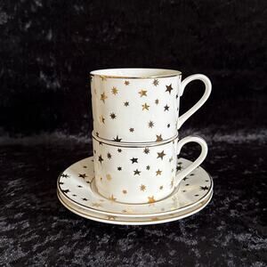 Sakura Galaxy White China Tea Cups & Saucers | 1990s Vintage | Celestial Dishes